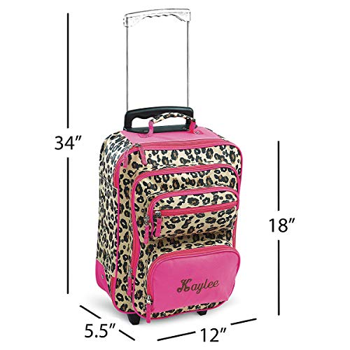 Lillian Vernon Personalized Rolling Luggage for Kids Leopard Spots Design, 5" x 12" x 20"H