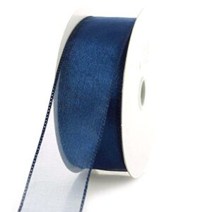 homeford sheer chiffon ribbon wired edge, 25 yards (1-1/2-inch, navy blue)