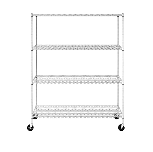 SafeRacks NSF Certified Storage Shelves, Heavy Duty Steel Wire Shelving Unit with Wheels and Adjustable Feet, Used as Pantry Shelf, Garage or Bakers Rack Kitchen Shelving - (24"x60"x72" 4-Tier)