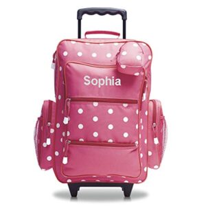 lillian vernon personalized rolling luggage for kids – pink polka dot design, 6” x 15.5" x 23"h