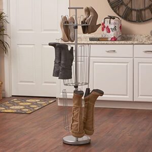 Household Essentials 2132-1 Metal 3-Tier Revolving Shoe and Boot Rack - Silver