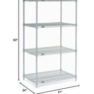 Nexel 21" x 24" x 63", 4 Tier, NSF Listed Adjustable Wire Shelving, Unit Commercial Storage Rack, Silver Epoxy, Leveling feet