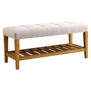 acme furniture charla bench, light gray & oak, one size