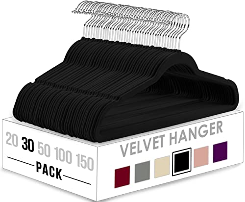 Utopia Home Premium Velvet Hangers 30 Pack - Non-Slip Clothes Black Suit with 360 Degree Rotatable Hook Heavy Duty Coat