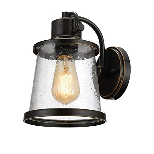 Globe Electric 44127 Charlie 1-Light Outdoor Indoor Wall Sconce, LED Bulb Included, Oil Rubbed Bronze, Clear Seeded Glass Shade