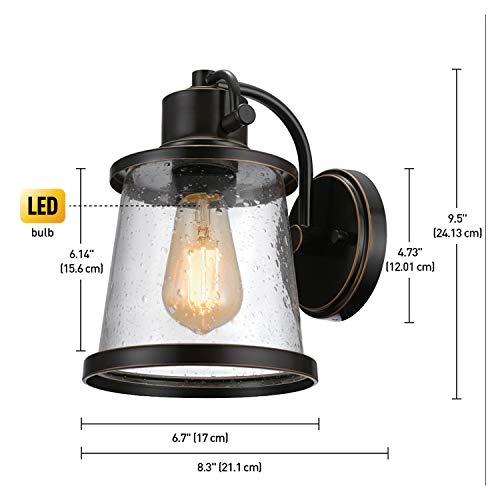 Globe Electric 44127 Charlie 1-Light Outdoor Indoor Wall Sconce, LED Bulb Included, Oil Rubbed Bronze, Clear Seeded Glass Shade