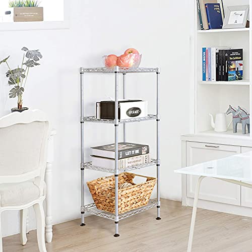 JS HANGER Wire Shelving Unit, 4-Tier Heavy Duty Height Adjustable Rolling Metal Shelves for Storage, 440 lbs Capacity, 23.23''W X 13.4''D X 47.24''H, Silver