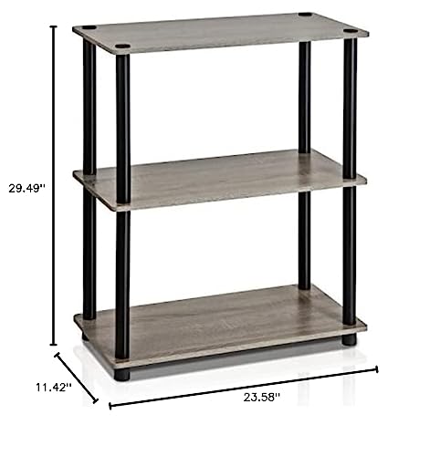 Furinno Turn-N-Tube Display Rack, 3-Tier Single, French Oak Grey/ Black