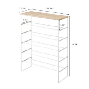 Yamazaki Home 6 Tier Wood Top Steel | Shoe Rack, One Size, White