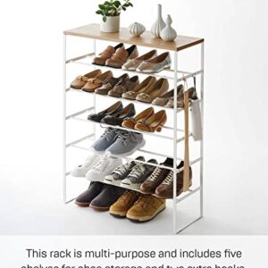 Yamazaki Home 6 Tier Wood Top Steel | Shoe Rack, One Size, White