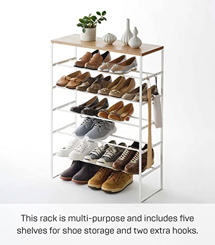 Yamazaki Home 6 Tier Wood Top Steel | Shoe Rack, One Size, White