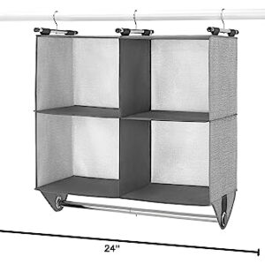 Whitmor 4 Section Fabric Closet Organizer Shelving with Built In Chrome Garment Rod