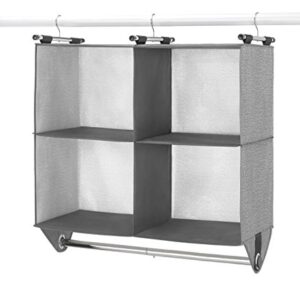 Whitmor 4 Section Fabric Closet Organizer Shelving with Built In Chrome Garment Rod