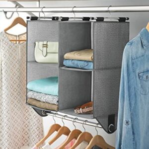 Whitmor 4 Section Fabric Closet Organizer Shelving with Built In Chrome Garment Rod