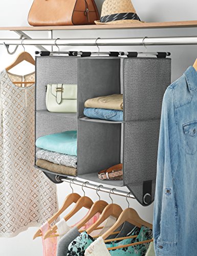 Whitmor 4 Section Fabric Closet Organizer Shelving with Built In Chrome Garment Rod