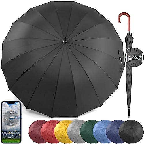 Royal Walk Windproof Large Umbrella for Rain 54 Inch Automatic Open for 2 Persons Wind Resistant Big Golf Umbrellas for Adult Men Women Classic Wooden Handle Fast Drying Strong 16 Ribs Travel 120cm