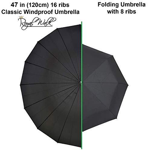 Royal Walk Windproof Large Umbrella for Rain 54 Inch Automatic Open for 2 Persons Wind Resistant Big Golf Umbrellas for Adult Men Women Classic Wooden Handle Fast Drying Strong 16 Ribs Travel 120cm