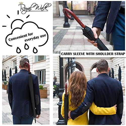 Royal Walk Windproof Large Umbrella for Rain 54 Inch Automatic Open for 2 Persons Wind Resistant Big Golf Umbrellas for Adult Men Women Classic Wooden Handle Fast Drying Strong 16 Ribs Travel 120cm