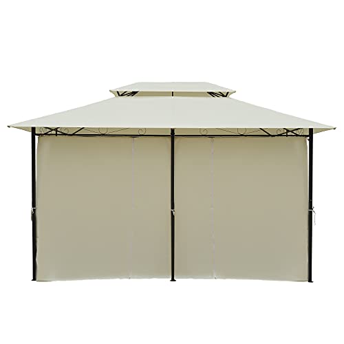 Outsunny 10' x 13' Patio Gazebo, Outdoor Gazebo Canopy Shelter with Curtains, Vented Roof, Steel Frame for Garden, Lawn, Backyard and Deck, Cream White