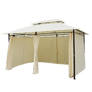 Outsunny 10' x 13' Patio Gazebo, Outdoor Gazebo Canopy Shelter with Curtains, Vented Roof, Steel Frame for Garden, Lawn, Backyard and Deck, Cream White