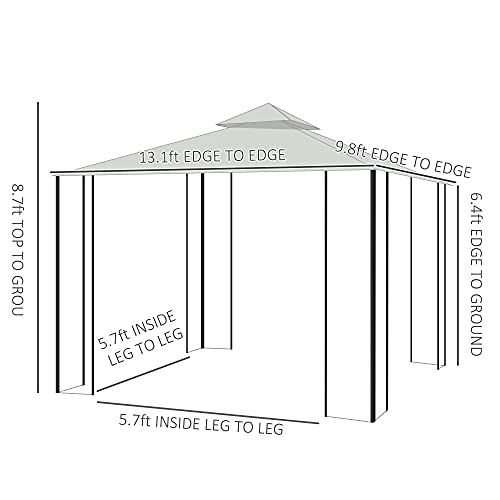 Outsunny 10' x 13' Patio Gazebo, Outdoor Gazebo Canopy Shelter with Curtains, Vented Roof, Steel Frame for Garden, Lawn, Backyard and Deck, Cream White