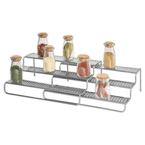 idesign classico expandable kitchen spice rack for kitchen pantry, cabinet, countertops - 3-tier, silver