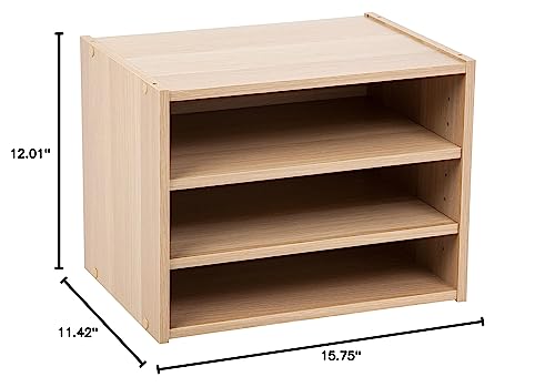 IRIS USA 3-Shelves Modular Wood Stacking Storage Box, for Office Closet and Nightstand, Easy Assembly, Customizable, Stacking Storage Boxes, Light Brown