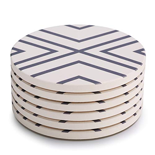 LIFVER Coasters for Drinks, Absorbent Coaster Set of 6 with Cork Base, Farmhouse Living Room Decor for Home, Ceramic Drink Coasters for Cold Drinks Wine Glasses Cups Mugs, Grey-line