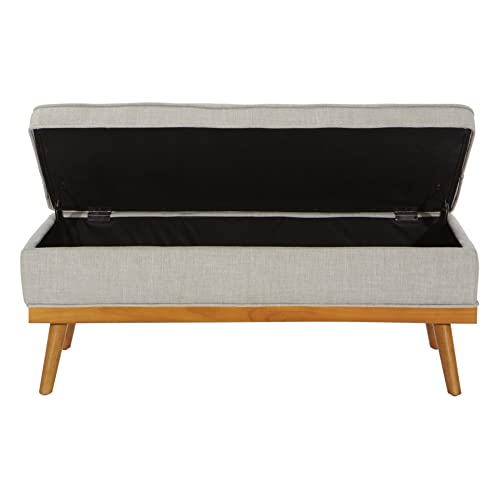 OSP Home Furnishings Katheryn Storage Bench with Tufted Seat and Wood Finish Legs, Grey Fabric