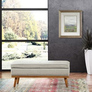 OSP Home Furnishings Katheryn Storage Bench with Tufted Seat and Wood Finish Legs, Grey Fabric