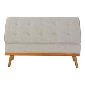 OSP Home Furnishings Katheryn Storage Bench with Tufted Seat and Wood Finish Legs, Grey Fabric