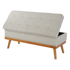 OSP Home Furnishings Katheryn Storage Bench with Tufted Seat and Wood Finish Legs, Grey Fabric