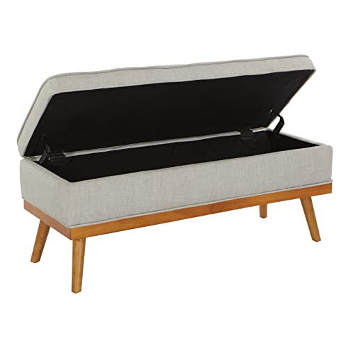 OSP Home Furnishings Katheryn Storage Bench with Tufted Seat and Wood Finish Legs, Grey Fabric