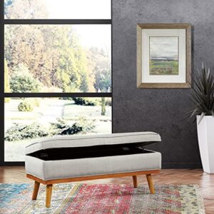 OSP Home Furnishings Katheryn Storage Bench with Tufted Seat and Wood Finish Legs, Grey Fabric