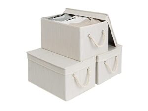 storageworks storage bins with lids, decorative storage boxes with lids and soft rope handles, mixing of beige, white & ivory, large, 3-pack