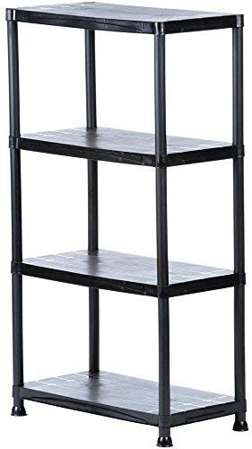 HDX 4-Shelf Black Plastic Storage Shelving Unit | 15 in. D x 28 in. W x 52 in. H