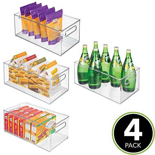 mDesign Deep Plastic Kitchen Storage Organizer Container Bin for Pantry, Cabinet, Cupboard, Shelves, Fridge, or Freezer - Holds Dry Goods, Sauces, Condiments, Drinks, Ligne Collection, 4 Pack, Clear