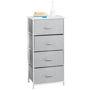 mdesign tall dresser storage tower stand with 4 removable fabric drawers - steel frame, wood top organizer for bedroom, entryway, closet - lido collection - gray
