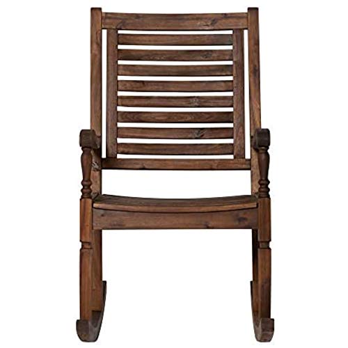 Walker Edison Montego Traditional Acacia Wood Slat Back Patio Rocking Chair, 42 Inch, Dark Brown