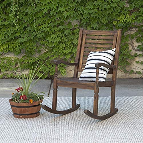 Walker Edison Montego Traditional Acacia Wood Slat Back Patio Rocking Chair, 42 Inch, Dark Brown