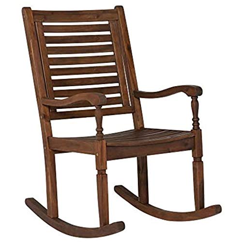 Walker Edison Montego Traditional Acacia Wood Slat Back Patio Rocking Chair, 42 Inch, Dark Brown
