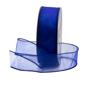 royal imports organza wired sheer ribbon 1.5" (#9) for floral & craft decoration, 50 yard roll (150 ft spool), royal blue