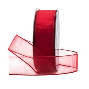 royal imports organza wired sheer ribbon 1.5" (#9) for floral & craft decoration, 50 yard roll (150 ft spool), red