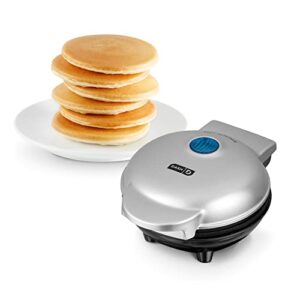 dash mini maker electric round griddle for individual pancakes, cookies, eggs & other on the go breakfast, lunch & snacks with indicator light + included recipe book - silver