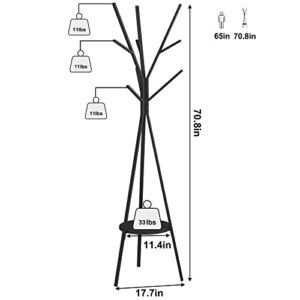 Coat Rack Hat Stand Free Standing Display Hall Tree Metal Hat Hanger Garment Storage Holder with 9 Hooks for Clothes Hats and Scarves in Black,17.72"Wx17.72"Dx70.87"H (Black)