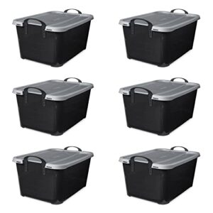 life story multi-purpose 55 quart stackable storage container with secure snapping lids for home organization, black (6 pack)