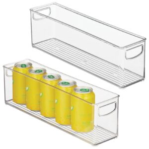 mdesign plastic kitchen organizer - storage holder bin with handles for pantry, cupboard, cabinet, fridge/freezer, shelves, and counter - holds canned food, snacks - ligne collection - 2 pack - clear