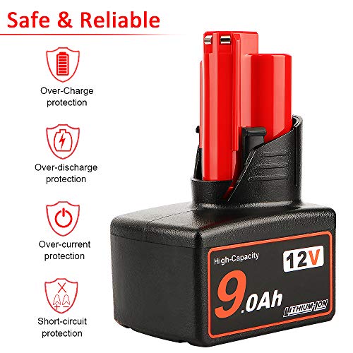 DKSIDKN M12 12V 9.0Ah Lithium-ion Replacement Battery Compatible with Milwaukee XC 48-11-2440 48-11-2402 48-11-2411 12-Volt M12 Cordless Tools