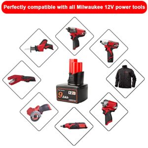 DKSIDKN M12 12V 9.0Ah Lithium-ion Replacement Battery Compatible with Milwaukee XC 48-11-2440 48-11-2402 48-11-2411 12-Volt M12 Cordless Tools