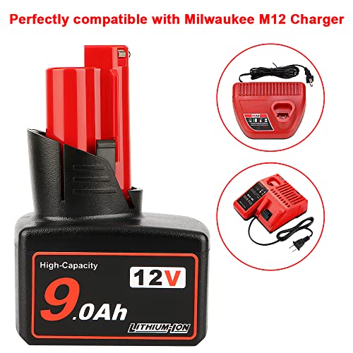 DKSIDKN M12 12V 9.0Ah Lithium-ion Replacement Battery Compatible with Milwaukee XC 48-11-2440 48-11-2402 48-11-2411 12-Volt M12 Cordless Tools